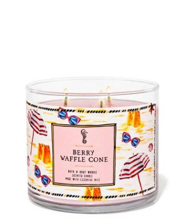 Bath & Body Works White Barn 3-Wick Candle w/Essential Oils - 14.5 oz - 2021 Summer Scents! (Berry Waffle Cone)