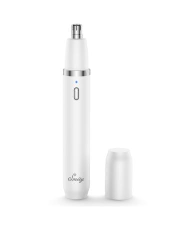 Nose Hair Trimmer, Rechargeable Cordless Painless Ear Eyebrow Trimming Tool Dual Edge Blades Razor Easy Cleansing with LED Light for Man Woman (White)