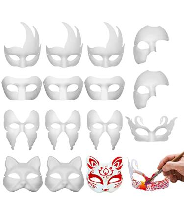 16PCS DIY White Masquerade Mask Paintable Paper Mache Mask White Half Face Masks for Mardi Gras Cosplay Masquerade Dance Party Halloween