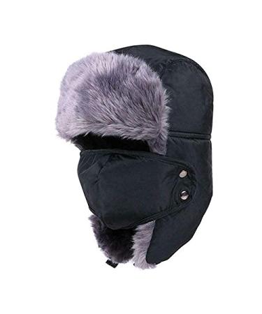Lainin Winter Outdoor Trapper Hat, Russian Ushanka Trooper Aviator Ski Hat Earflap with Mask for Men & Women Black
