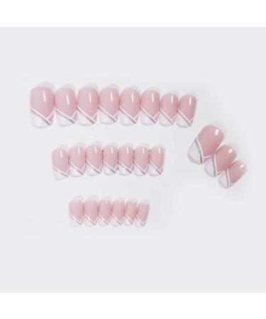 JUSTOTRY 24 Pcs Square White French Glitter Fake Nails with Nail Glue - Short False Nails for Women - Buy Online on GoSupps.com
