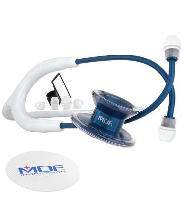 MDF Instruments MD One Epoch Stethoscope Lightweight Titanium Adult Dual Head Free-Parts-for-Life White Tube Titanium Blue Capridium Chestpiece-Headset MDF777TCD29