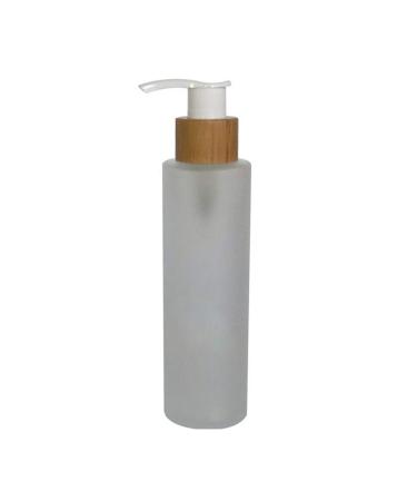 Upstore 1 Pieces 120 ml / 4 ounce empty Refillable Milk Glass Pump press bottle Lotion donor make-up container glass bottle holder pot with bamboo cap for emulsion essence serum