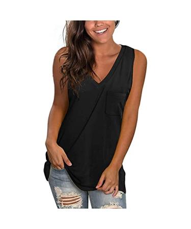 fashsgirl Womens Tank Tops Sleeveless V Neck T Shirts Summer Basic Tops Casual Blouse Loose Fit Workout Yoga Shirt B Black XX-Large