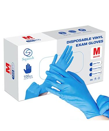 Squish Disposable Gloves Latex Free Vinyl Exam Gloves Powder Free Gloves For Kitchen Cooking Cleaning and Food Prep Medium (Pack of 100) 100 Pcs