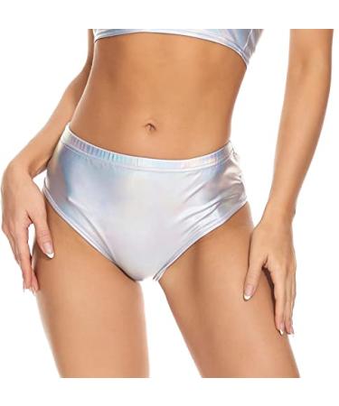 Gatielzana Metallic Booty Shorts Shiny Cheeky High Waisted Bottoms for Raves, Festivals, Dancings Small Silver
