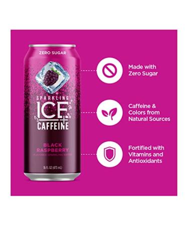 Sparkling Ice +Caffeine Black Raspberry Sparkling Water - Zero Sugar, Antioxidants & Vitamins, 12 Pack (16 fl oz Cans) - Buy Online on GoSupps.com