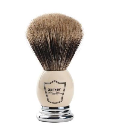 Parker Safety Razor 100%"Extra Dense" Best Badger Bristle Shaving Brush With White & Chrome Handle - Free Brush Stand Included White/Chrome