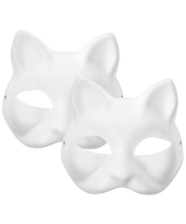 Ciieeo 2 Pieces Blank Cat Mask White Cat Masks Paintable Cat Mask Made of Paper Cat Mask for Party Masquerade Costume