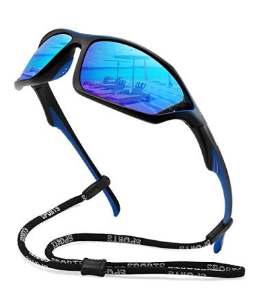 WOWSUN Polarized Sports Sunglasses for Men Lightweight Cycling Fishing Biking Sunglasses UV Protection Blue-09