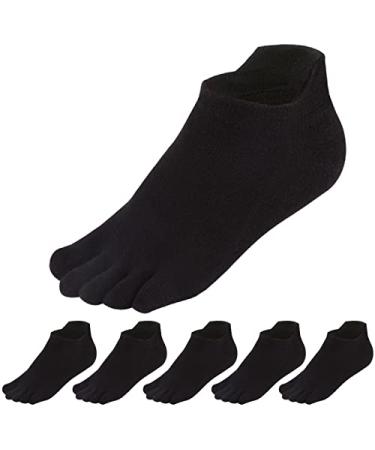 Meaiguo Men's Cotton Toe Socks Five Finger Socks Low Cut Athletic Socks for Running Black