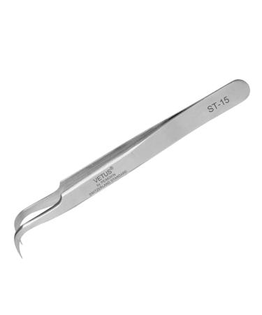 Vetus Tweezer Non-magnetic Stainless Steel Curved Slant Tip Eyelash Eyebrow Tool ST-15