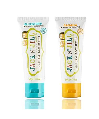 Jack N' Jill Kids Natural Toothpaste - Kids Toothpaste Fluoride Free Organic Flavors BPA Free SLS Free Makes Tooth Brushing Fun for Kids - Banana & Blueberry 1.76 oz (Pack of 2) Banana & Blueberry 1.76 Ounce (Pack of...