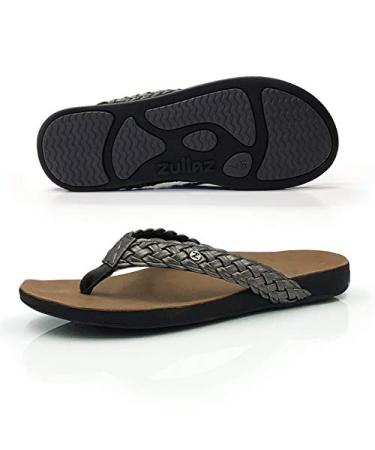 Footlogics Zullaz Xanthe Orthotic Flip Flops for Women Stylish & Elegant Orthopedic Sandals with Biomechanical Arch Support Pewter 8