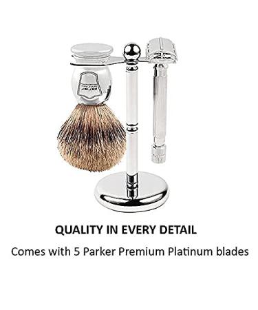 Buy Parker Razor Plane 82R Set - Pure Badger Brush Chrome Stand & 5 Platinum Blades - International Shipping Available - Buy Online on GoSupps.com