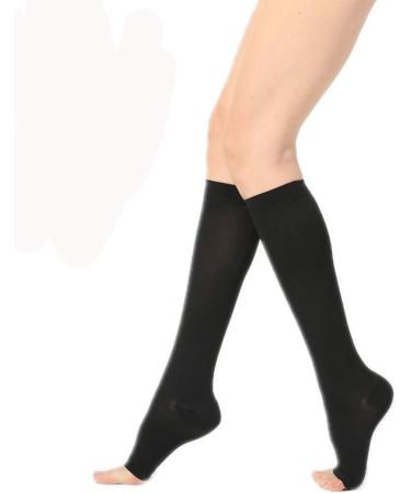 Keephen Medical Knee High Compression Stockings for Varicose Veins & Edema - Grade II (23-32mmHg) - Black Open Toe - Buy Online on GoSupps.com