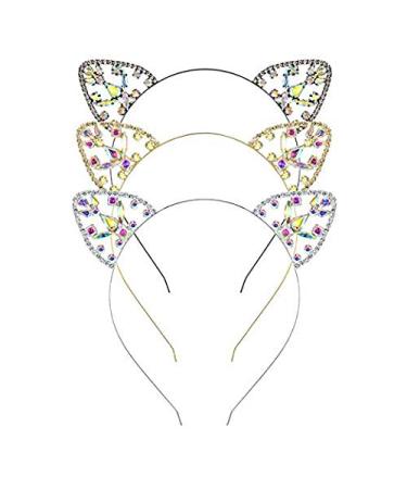 3pcs Cat Ears Rhinestone Headbands | Women's & Girls' Party Cosplay Accessories for Halloween & Makeup - Buy Online on GoSupps.com