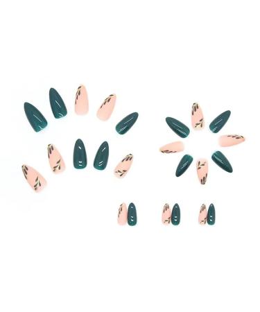 Magrace Almond Press-on Nails Medium Green French Tips - 24 pcs False Nails with Designs for Women | A-30 - Buy Online on GoSupps.com