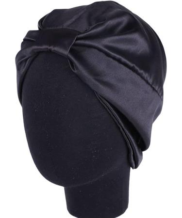 Women's Black Satin Turban Night Sleep Hat - Satin Bonnet for Hair Loss - Buy Online on GoSupps.com