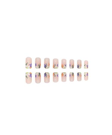 Short Simple Flower Almond Fake Nails with Purple Daisy Design - 24PCS - Buy Online on GoSupps.com