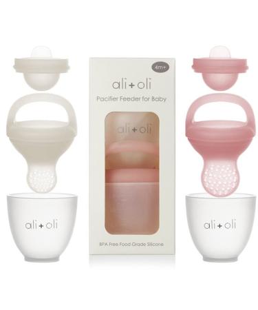 Ali+Oli Food & Fruit Feeder Pacifier (Snow & Blush) Set for Baby (2 Sizes in 1-pk) BPA-Free Food-Grade Silicone Fruit Pacifier Feeder Infant & Toddler Teether Soother Fruit Teethers for Babies