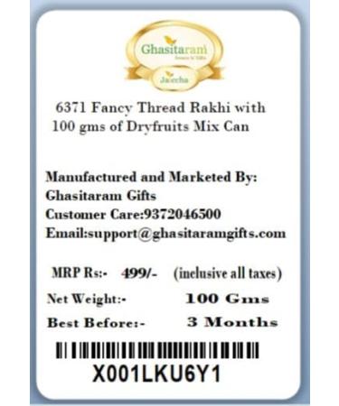 Ghasitaram Gifts Rakhi for Brother Rakhis Online - 6371 Fancy Thread Rakhi with 100 GMS of Dryfruits Mix Can - Buy Online on GoSupps.com