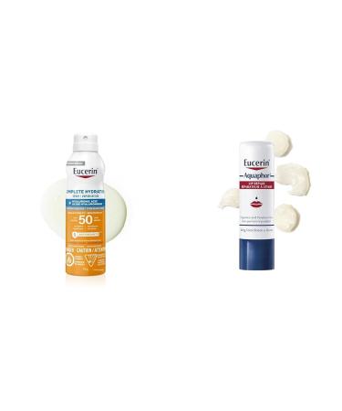 Eucerin Sun Complete Hydration Sunscreen Spray for Body SPF50 | Sunscreen Spray with Hyaluronic Acid & AQUAPHOR Lip Balm Repair Stick for Dry Chapped and Cracked Lips 4.8g | Aquaphor Lip Repair Sunscreen + Repair Stick 4.8g