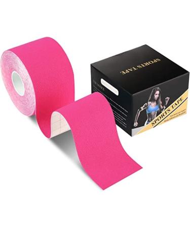 Deilin Kinesiology Tape 19.7ft Uncut Per Roll Elastic Therapeutic Sports Tapes for Knee Shoulder and Elbow Waterproof Athletic Physio Muscles Strips Breathable Latex Free 1 Roll Pink
