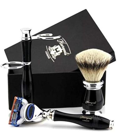 Premium Silver Tip Badger Shaving Brush & 5-Edge Cartridge Razor Set - Luxury Wet Shaving Kit for Him - Buy Online on GoSupps.com