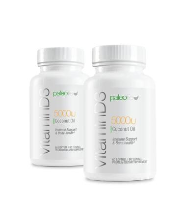 Premium Vitamin D3 5000 IU- New Formula: Paleo Life Vitamin D3 5000iu Premium High Potency with Coconut Oil - 60 Capsules. (2-Pack)