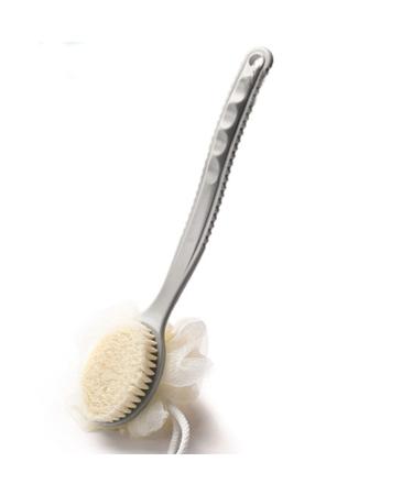 Double-Sided Long Back Brush Back Scrubber for Shower for Men and Women Bath Brush Long Handle with Bristles and Loofah Gray