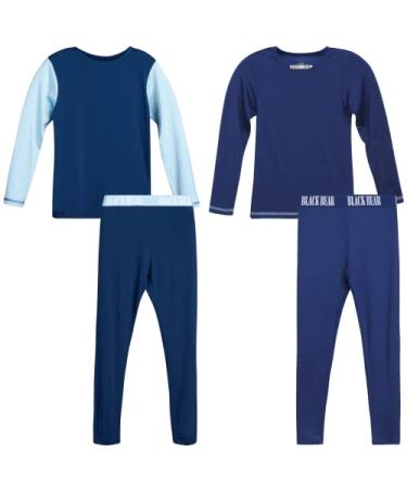 Black Bear Boys' Thermal Underwear Set - 4 Piece Performance Base Layer Long Sleeve T-Shirt and Long Johns Set Navy/Light Blue Medium