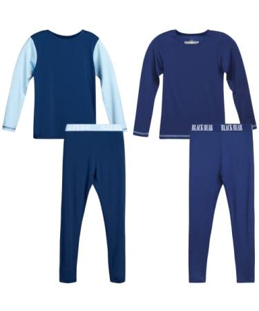 Black Bear Boys' Thermal Underwear Set - 4 Piece Performance Base Layer Long Sleeve T-Shirt and Long Johns Set Navy/Light Blue Medium