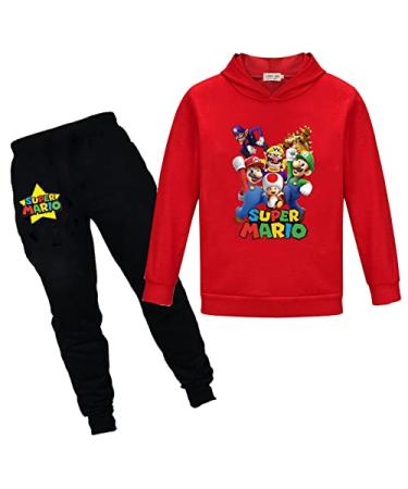 Kids Cute Hoodie Super Marios Tracksuit Cartoon Game Girls Boys Leisure Long Sleeve Clothes Sets Sweatshirt 2-13Y 7-8 Years Red