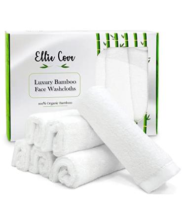 Ellie Cove Ultra Soft Luxury Organic Bamboo Facial Washcloths  Set of 6  10''x10'' (White)