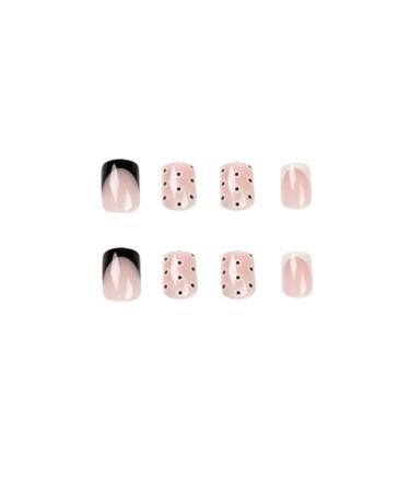 Justotry 24-Piece Black French Angular Press-On Nails with Floral Design | Short Square Fake Nails for Women | Classic Artificial Fingernails - Buy Online on GoSupps.com
