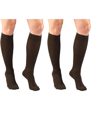 Truform Compression Socks 15-20 mmHg Women's Dress Socks Knee High Over Calf Length Brown Rib Knit X-Large (Pack of 2) womens socks Brown Rib Knit X-Large (1 Pair) (Pack of 2)