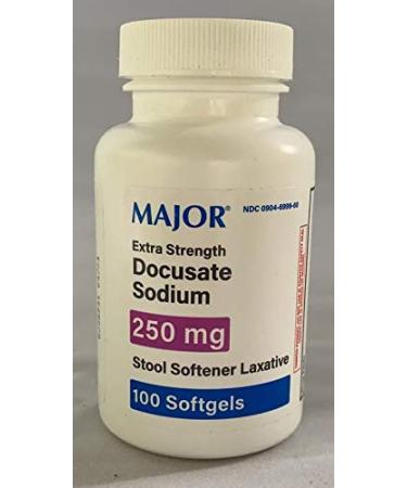 Docusate Sodium Extra Strength 250 MG - 100 Softgels Stool Softener Laxative by Major