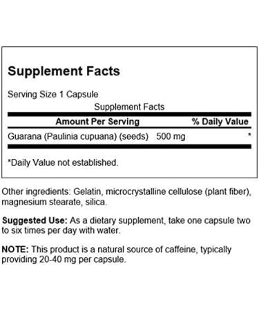 Buy Swanson Guarana 500mg - 100 Capsules - Energy & Focus Supplement - Fast International Shipping - Buy Online on GoSupps.com