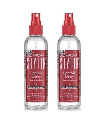 Simply Stylin Light Silk Spray - Pure Silicone Hair Protection from Heat and Humidity - Natural Serum Product for Long and Shiny - 4 oz (Pack of 2)