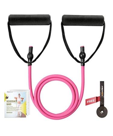 RitFit Single Resistance Exercise Band with Comfortable Handles - Ideal for Physical Therapy, Strength Training, Muscle Toning - Door Anchor and Starter Guide Included Rose Pink(10-15lbs)