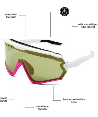 Shop Phieres Sharkbiteph Origin Unisex Sports Glasses - Eco-Friendly TPU Frame Polarized UV400 Protection Extended Ventilation - MTT WHT Pink/Gold - Buy Online on GoSupps.com