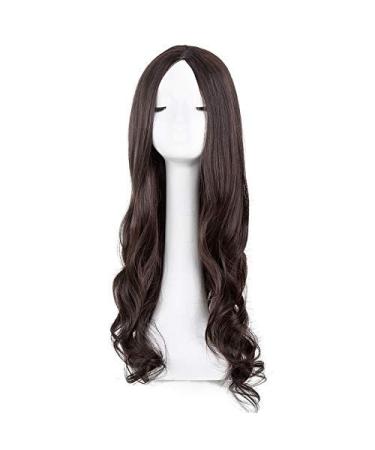 LFMDJF Curly Wigs Synthetic Heat Resistant Fiber Long Red Middle Part Line Hair Costume Women Female Hairpiece 26inches #1B Brown