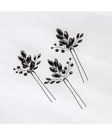 Kercisbeauty Wedding Black Crystal Hair Pins for Bride Bridal Bridesmaid Headpiece Prom Hair Accessory 3pcs - Buy Online on GoSupps.com