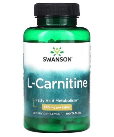 Swanson L-Carnitine 500mg - 100 tabs | Energy and Fat Burner Tablets Natural Supplement for Metabolism and Performance