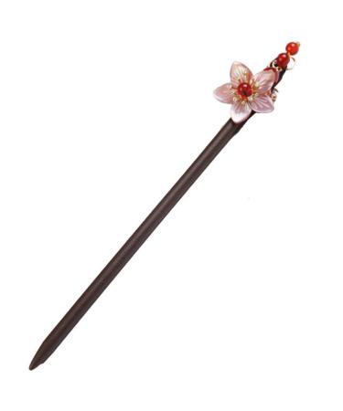 Hair stick wood hair stick hair needle retro chinese traditional forks pink shell Sakura flower zirconia red pearls luxury jewelry accessories for women long hair braids bridal party