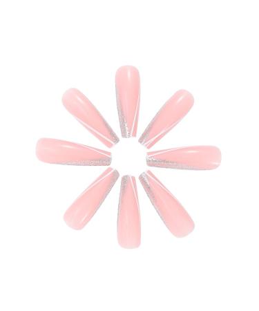 Brishow Pink Artificial Nails - Long French Glitter Press-On Ballerina Acrylic Nails - 24 Premium Stick-On Fake Nails for Women & Girls - Buy Online on GoSupps.com
