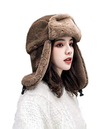 MioCloth Faux Fur Hat Winter Earflap Hat Russian Ushanka Hat Fur Lined Earflap Winter Cap Brown