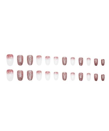 Medium Press On Nails - Nude Glitter Almond Christmas Fake Nails with Snowflakes | 24Pcs Acrylic Full Cover Stick-On Nails for Women & Girls - Buy Online on GoSupps.com