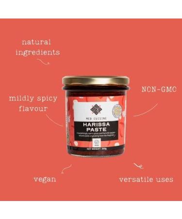 Med Cuisine Harissa Paste - 190gr - Hot chilli pepper condiment - Complex and robust flavour - Perfect for marinades - Vegan paste - Spicy - Gluten-free 190 g - Buy Online on GoSupps.com